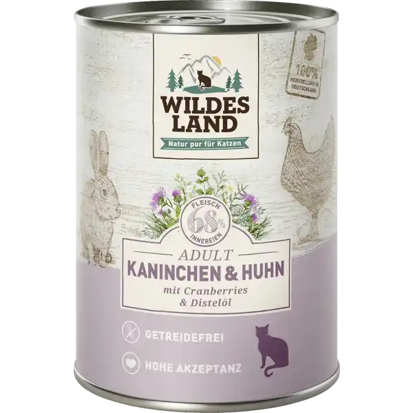 Katzennassfutter Kaninchen und Huhn mit Distelöl