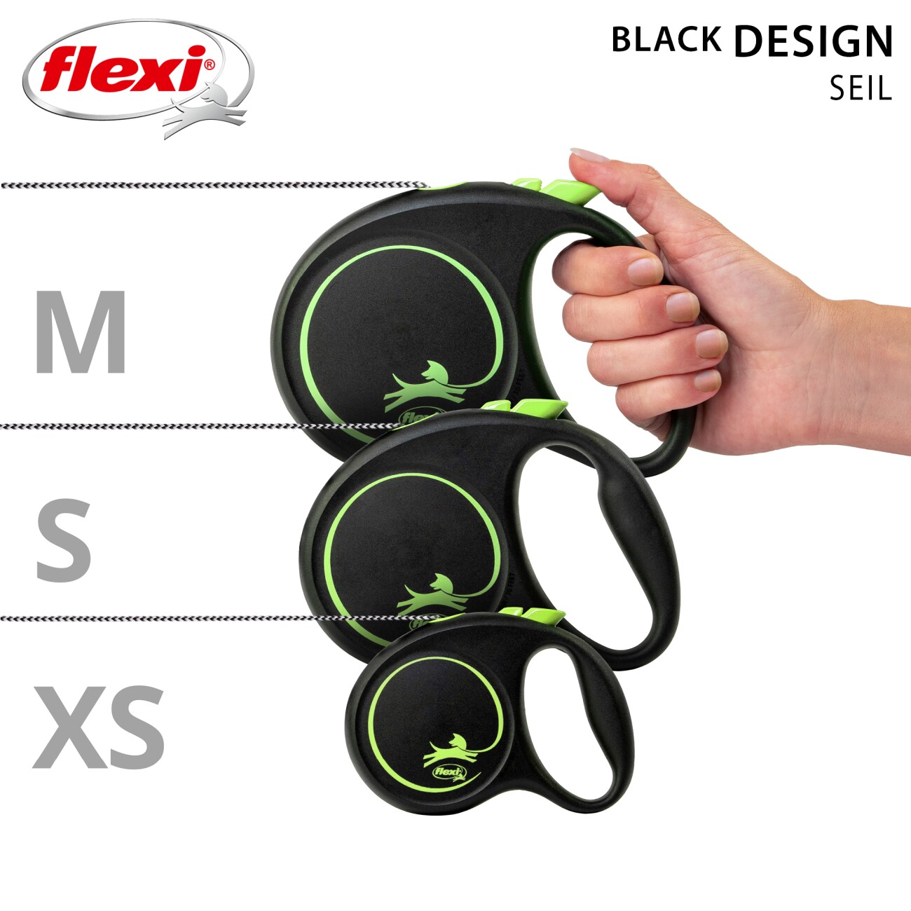 Flexi Black Design Seil grün XS, 3 m, 8 kg
