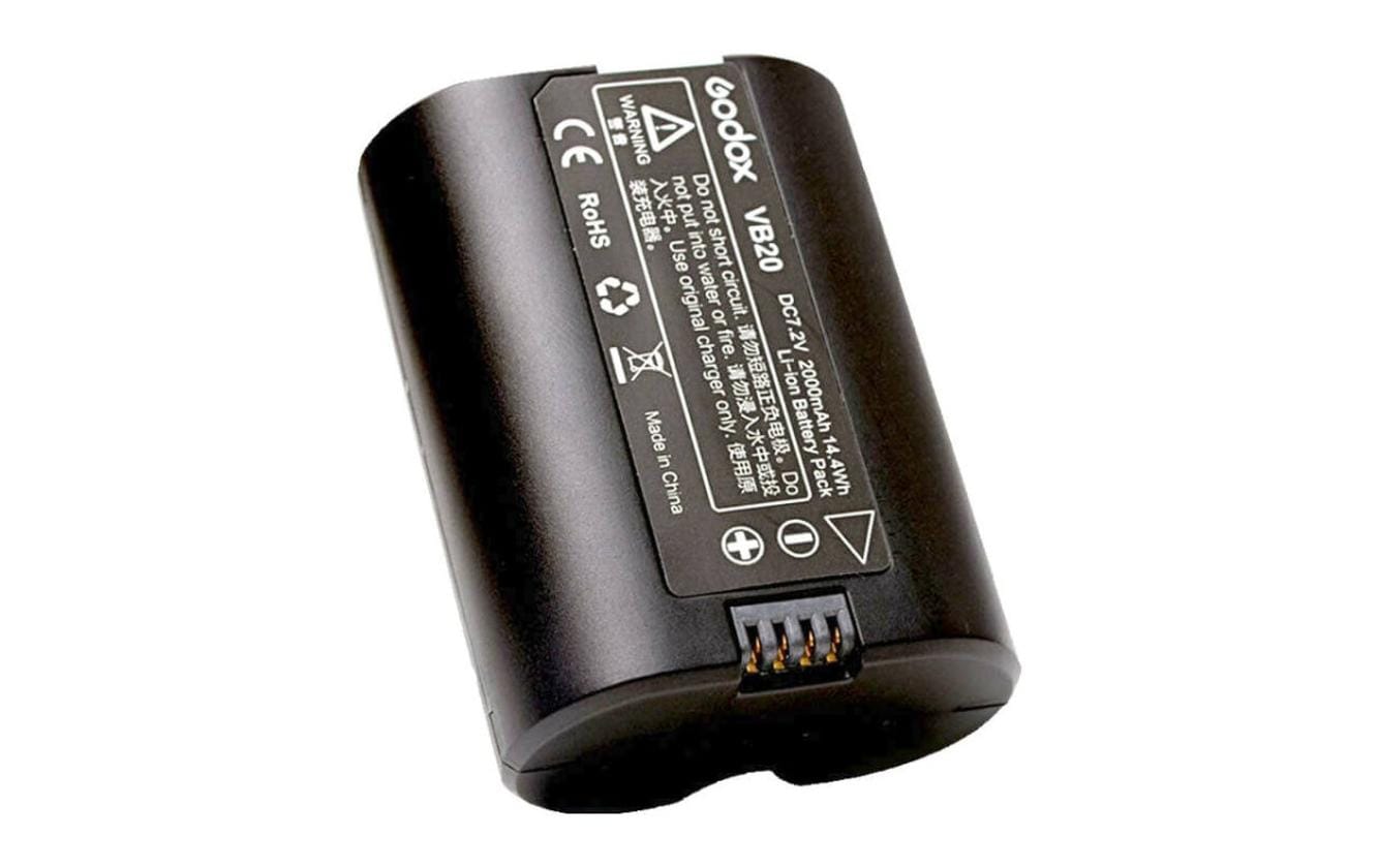 Akku VB-20 für V350 BlitzgerätLi-Ion Akku mit 2000 mAh für V350 Blitzgeräte, liefert bis zu 500 Blitze mit voller Leistung