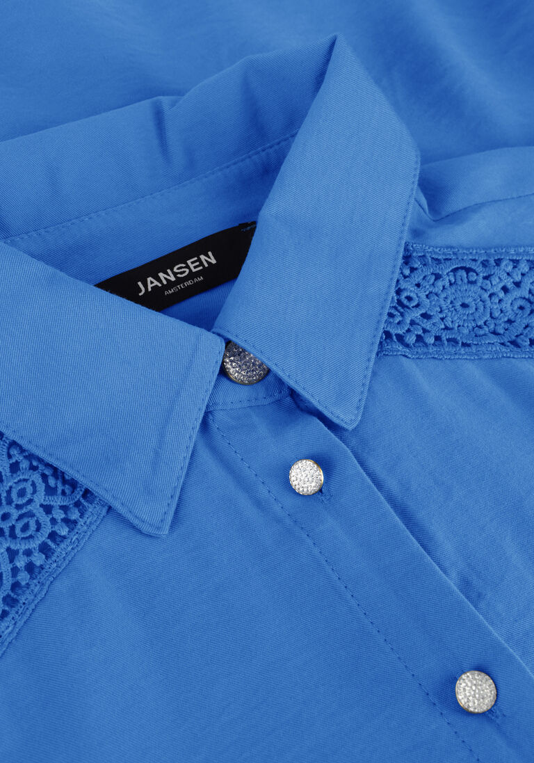 JANSEN AMSTERDAM blauwe jansen amsterdam blouse w754 blouse lace details and long puffsleeves
