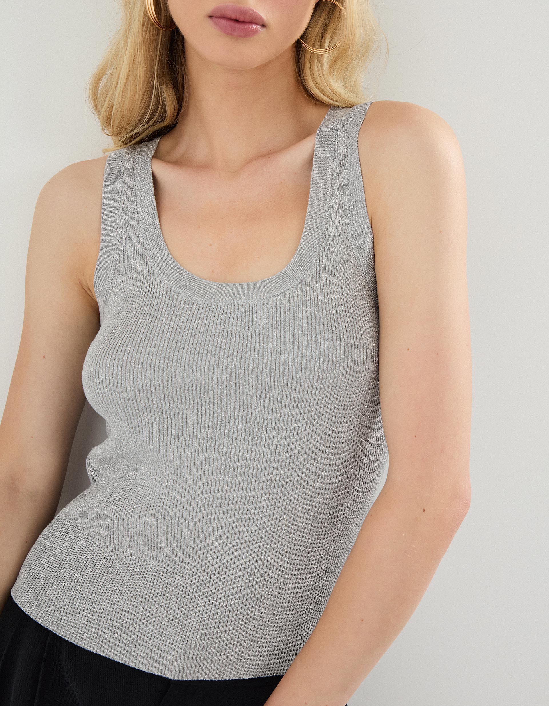 Top Lurex, Mulher, Cinzento
