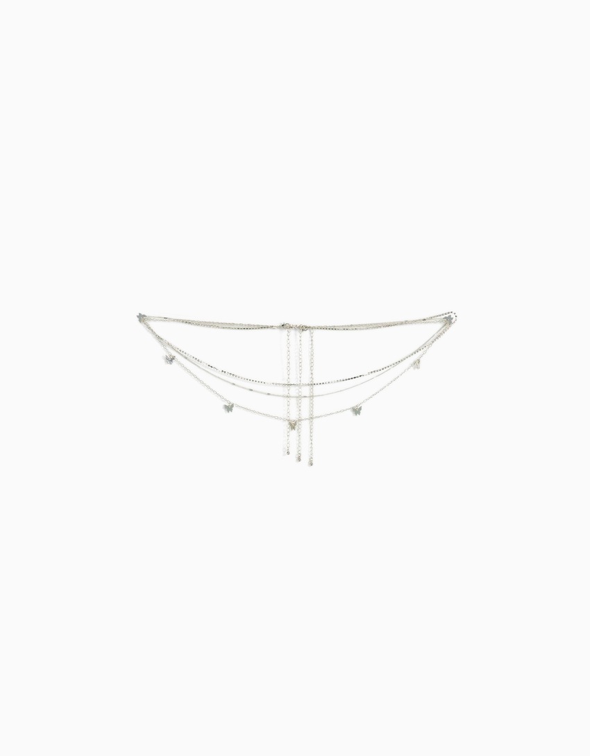 Corrente de barriga em forma de borboleta com strass