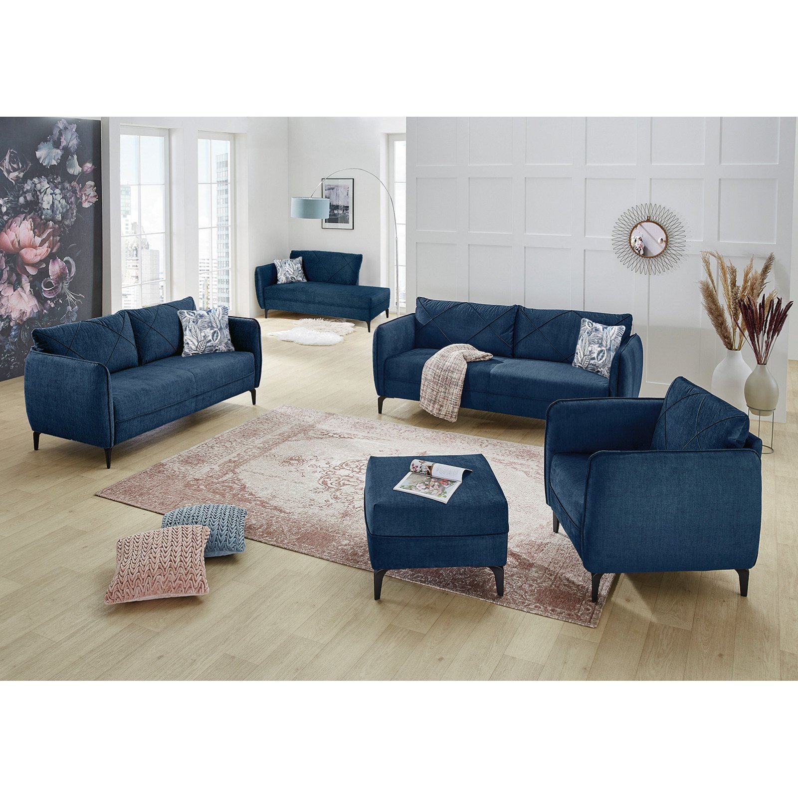 2,5er-Sofa Varese Samtvelours blau