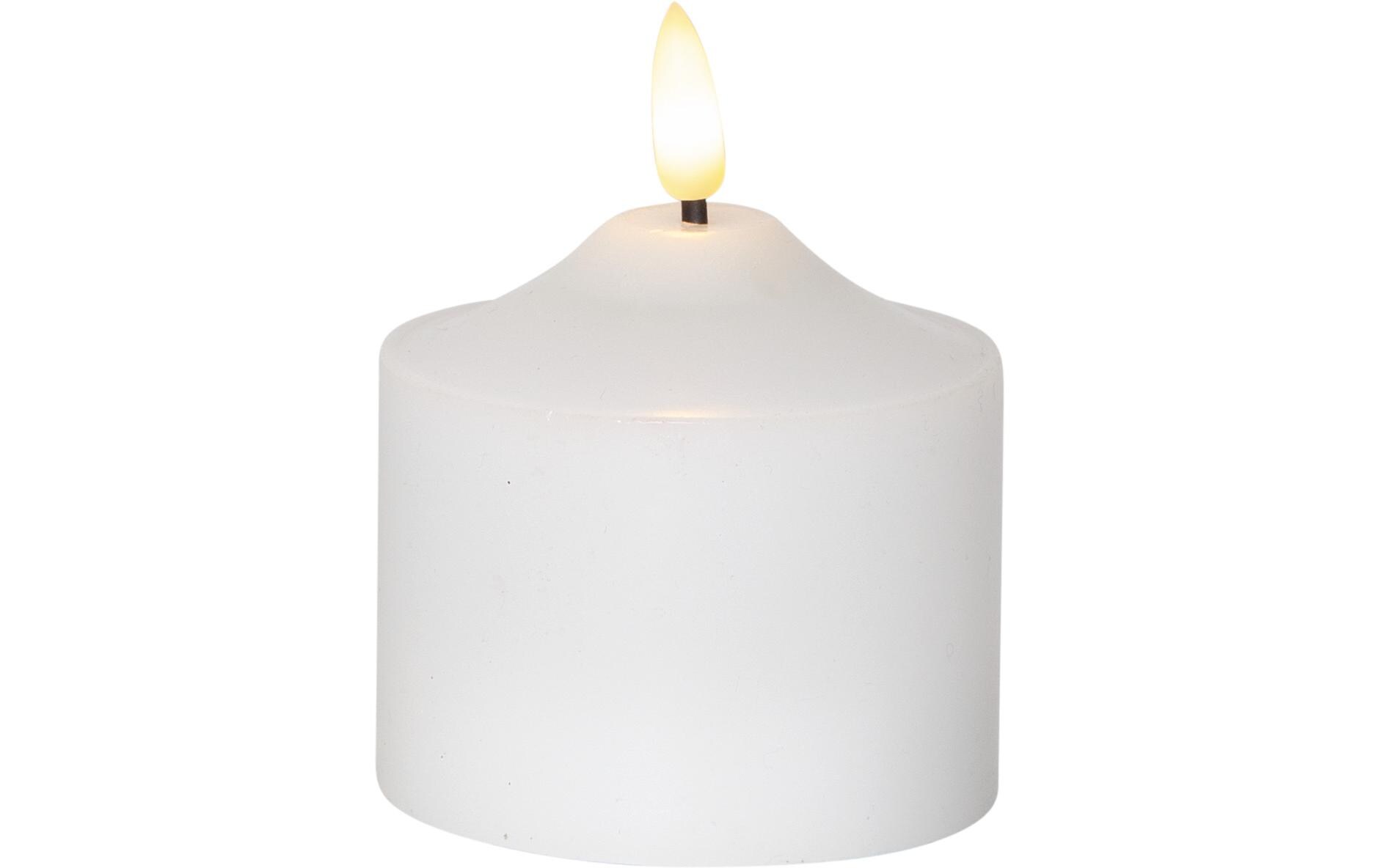 LED-Kerze Pillar Flamme Ø 7.5 x 9.5 cm, WeissKerze aus Echtwachs mit LED Leuchte