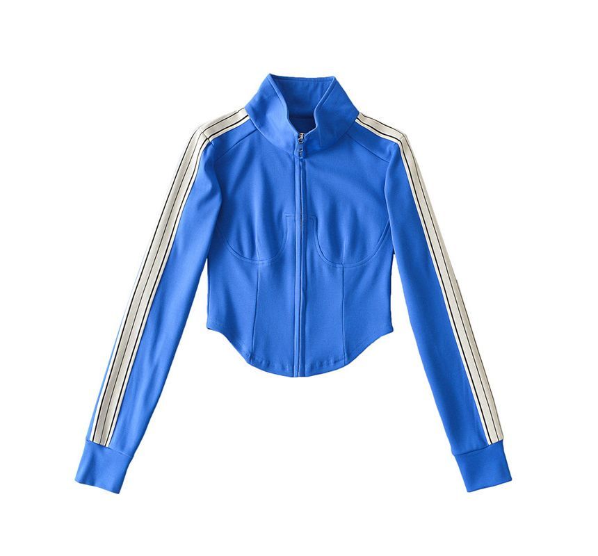Sundine - Cropped jack met opstaande kraag, gestreept paneel en rits