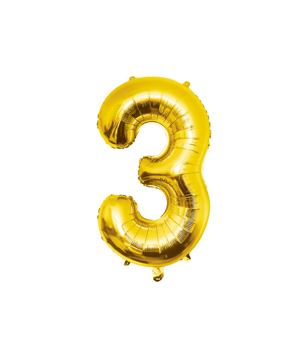 3 Jaar Cijfer Ballon Goud Leeg 86cm
