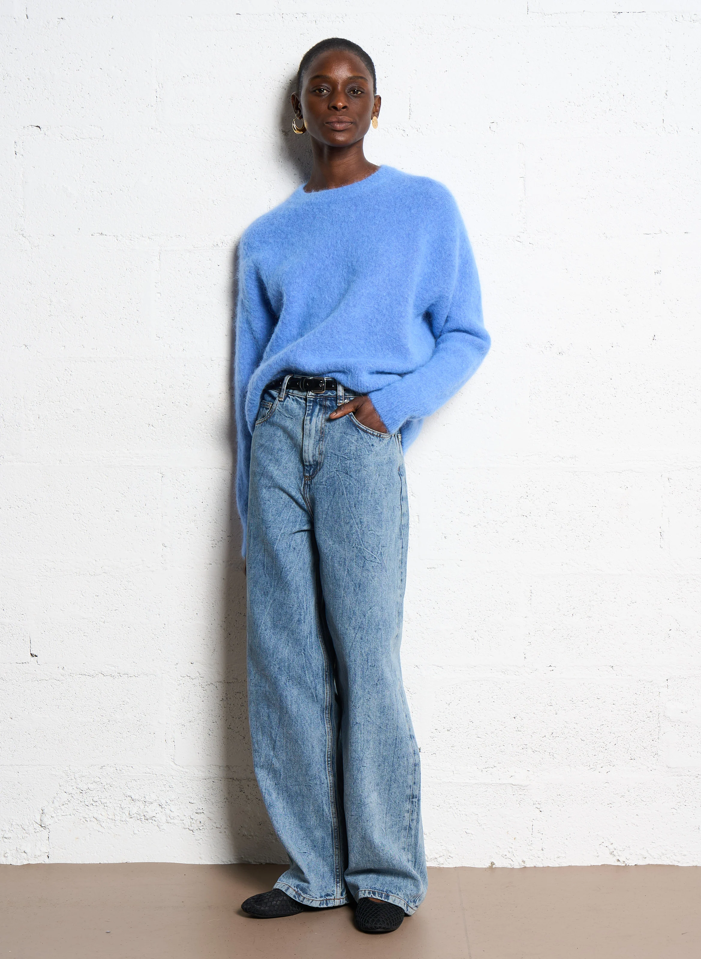 KADIZE - Pull col rond en laine mélangée | Bleu