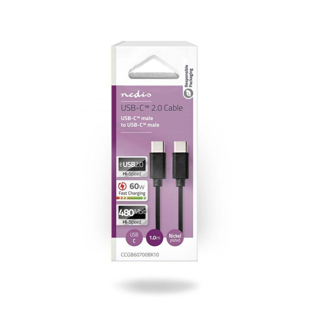 USB-KABEL NEDIS 2.0 USB-C NIKKELBELAGT 1M SVART