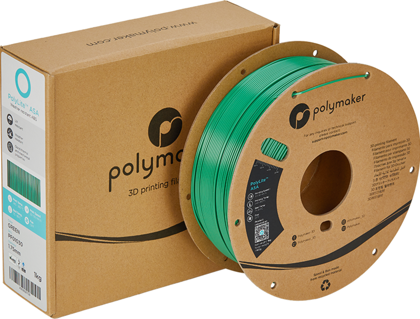 Polymaker  PolyLite ASA Green, 1,75 mm / 1000 g    Die Alternative zu ABS Filament