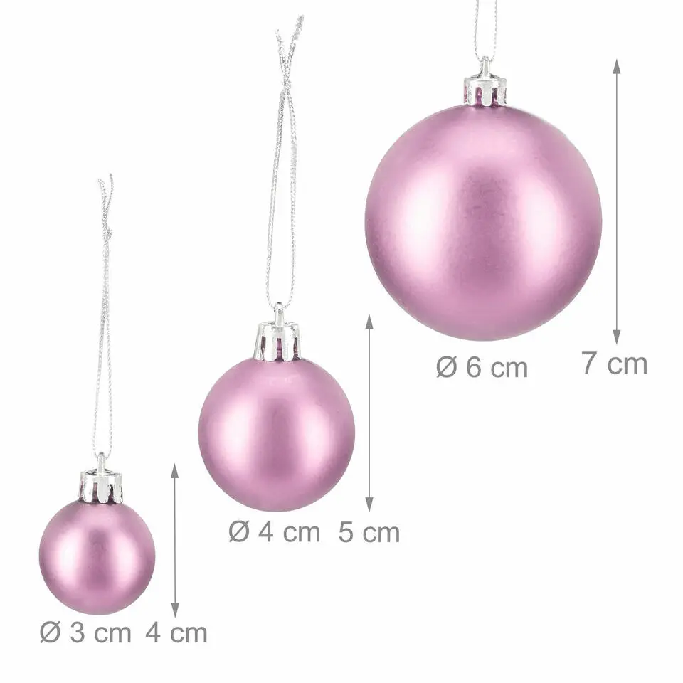 Relaxdays kerstballen - 100x st - roze - 3, 4 en 6 cm -kunststof