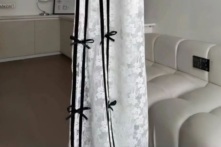 Essere - Elastische taille, bloemenstrik, kanten wijde broek