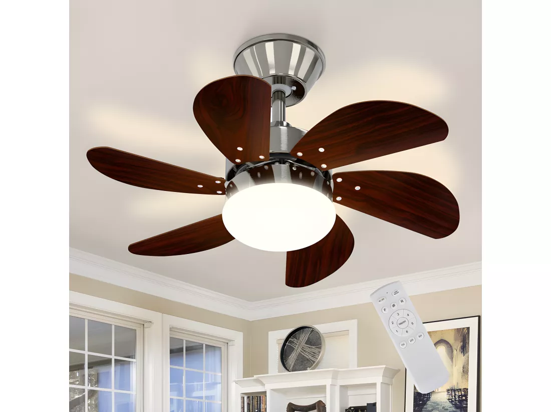 NETTLIFE Ventilateur de plafond blanc avec éclairage, télécommande, silencieux, avec minuterie, 6 pales, pour chambre à coucher