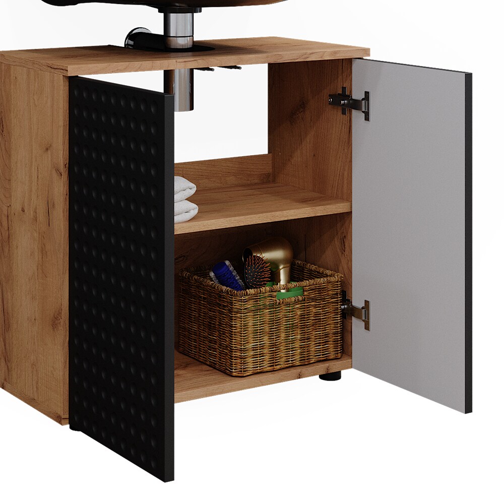 Vicco Badmöbel-Set Irma Eiche Anthrazit 4-teilig Hochschrank Midischrank 95 cm