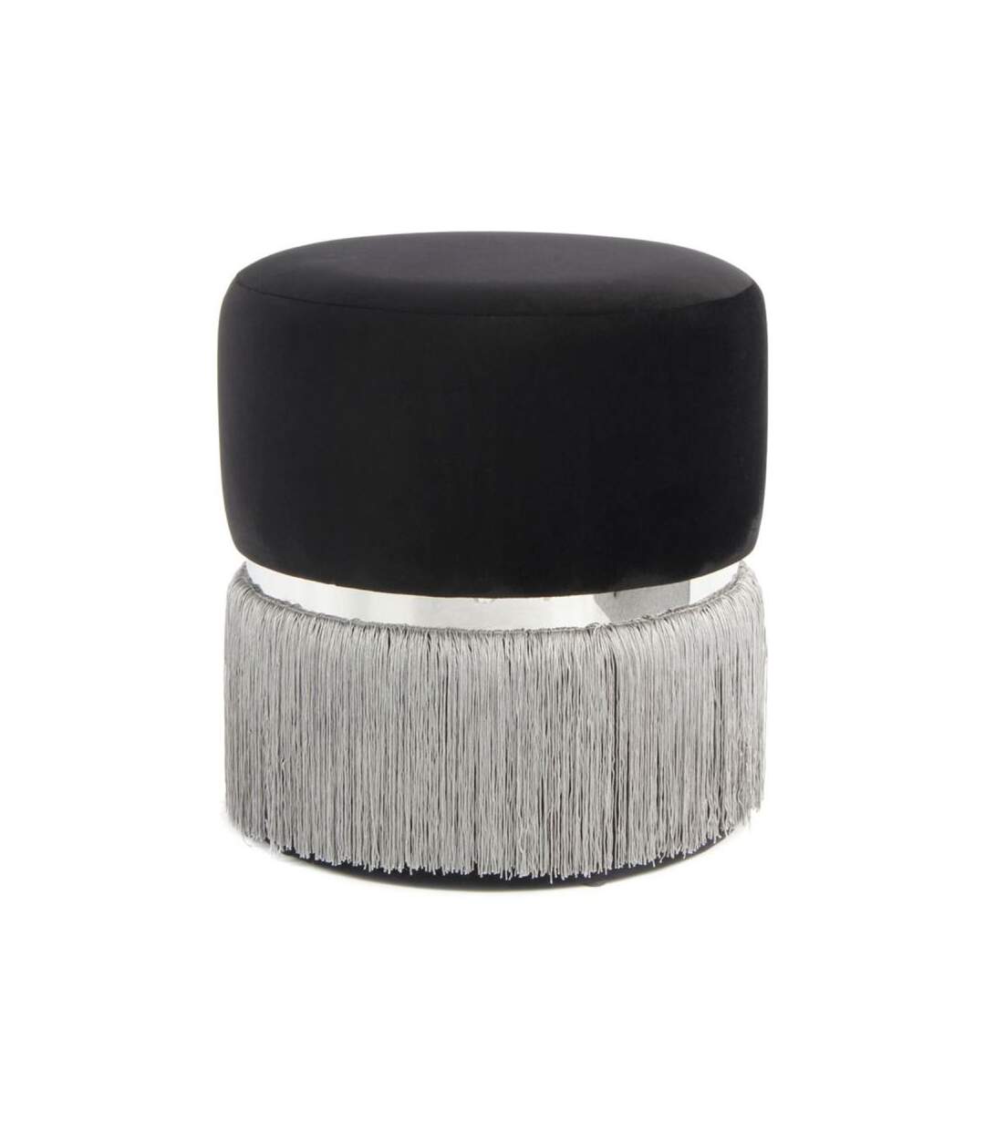 Paris Prix - Pouf Rond Bicolore rebecca 44cm Noir & Gris