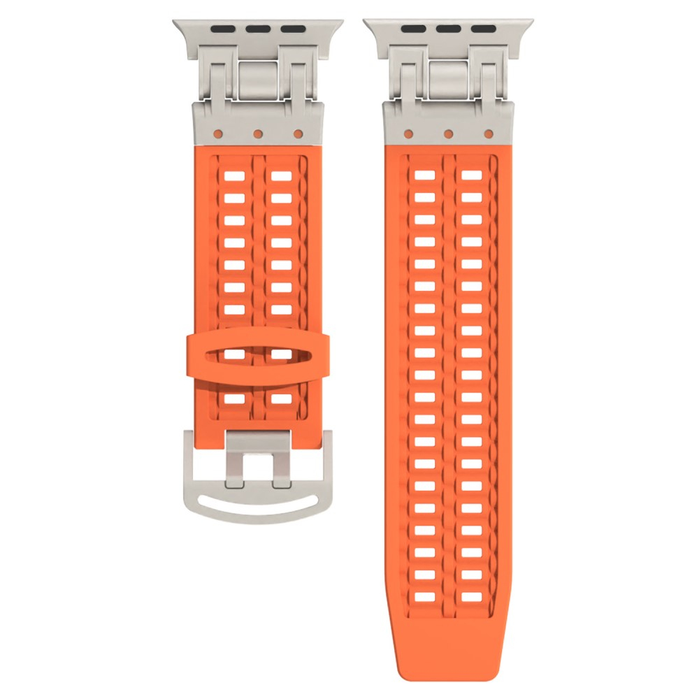 Apple Watch (49/46/45/44 mm) Silikon Armband mit dualem Dorn-Verschluss (Gelenkumfang: 135 - 220 mm) - Orange