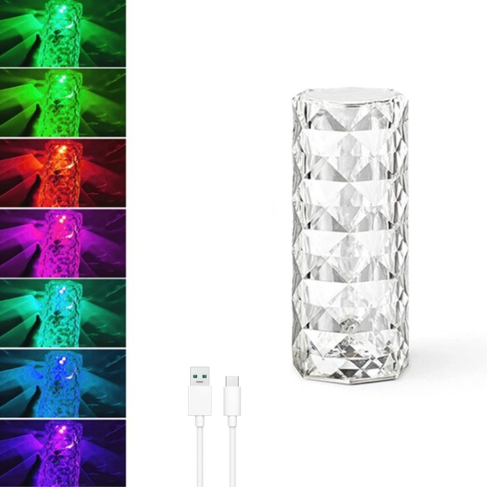 Dimmbare LED Diamant Lampe USB Home Deko Beleuchtung Nachtlicht im Kristall Design inkl. Fernbedienung - Bunt