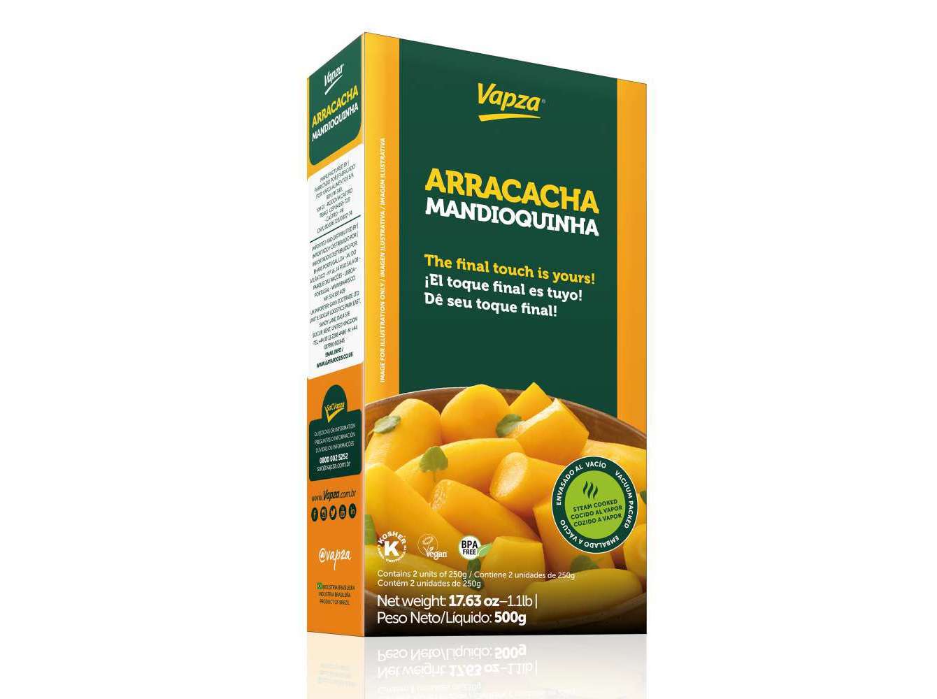 MANDIOQUINHA VAPZA COZIDA AO VAPOR SEM GLÚTEN 500G