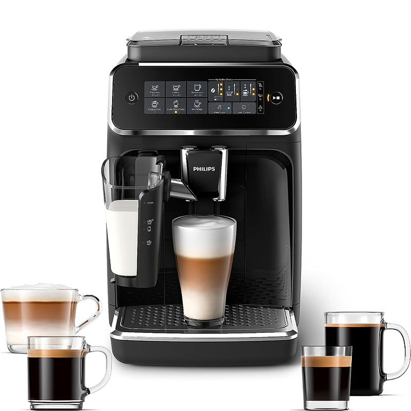 Máquina de café expresso totalmente automática PHILIPS Série 3200 - Espumador de leite LatteGo, 5 variedades de café, visor tátil intuitivo, preta (EP3241/54)