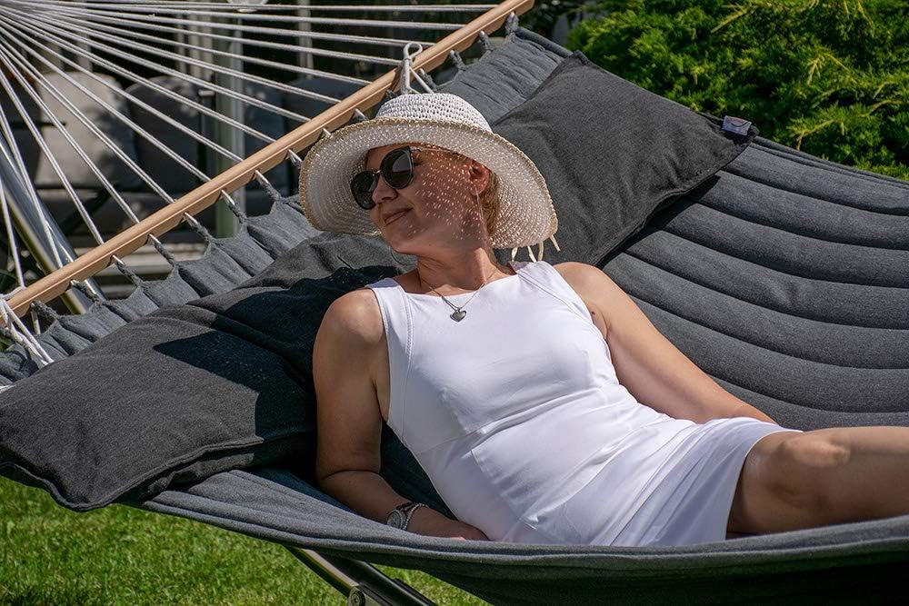 Lola Luxus Stab Hängematte gefüttert American Hammock Lifestyle, Noire mit Kissen wetterfest