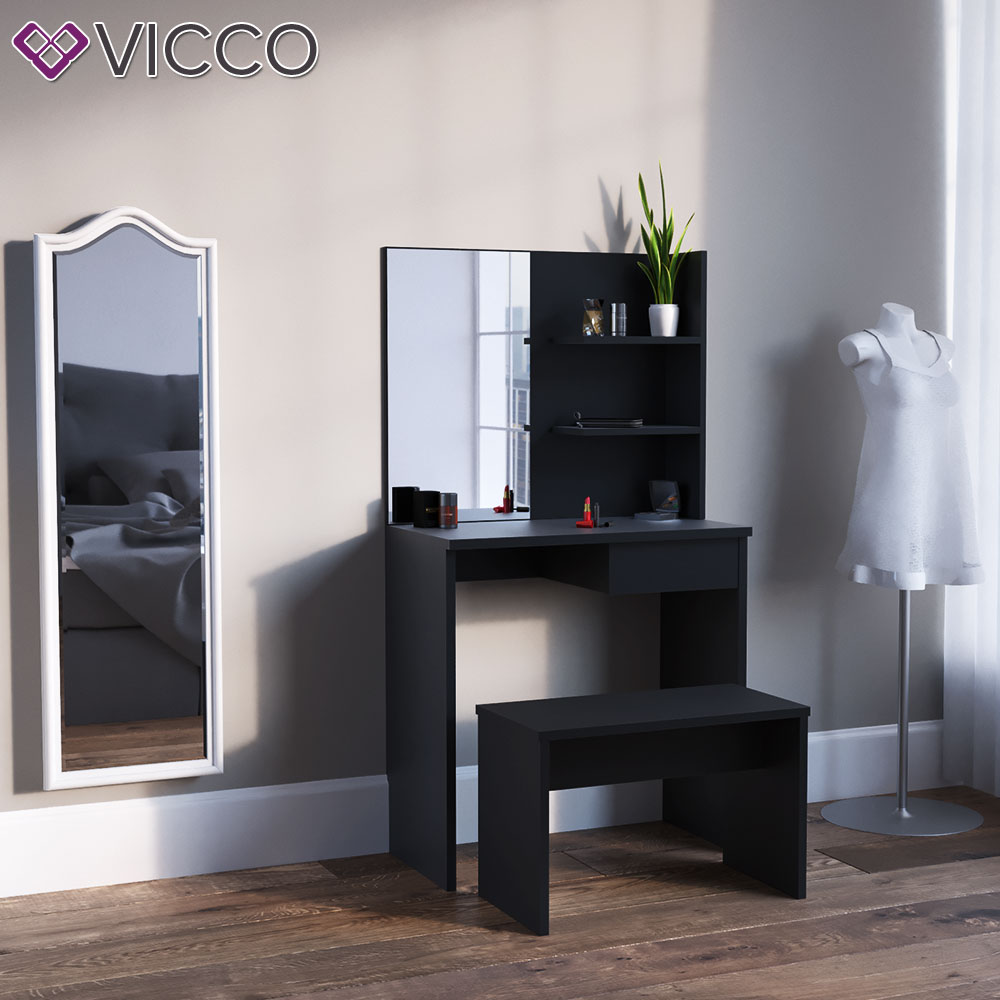 VICCO Universalhocker Bank schwarz - Frisiertisch Kommode Spiegel