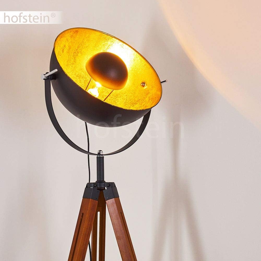 Stehlampe Jupiter, Stehleuchte aus Holz/Metall in Goldfarben/Braun/Schwarz, 1 x E27,Fußschalter am Kabel, verstellbare Stehleuchte mit anpassbaren Stellschrauben, ohne Leuchtmittel