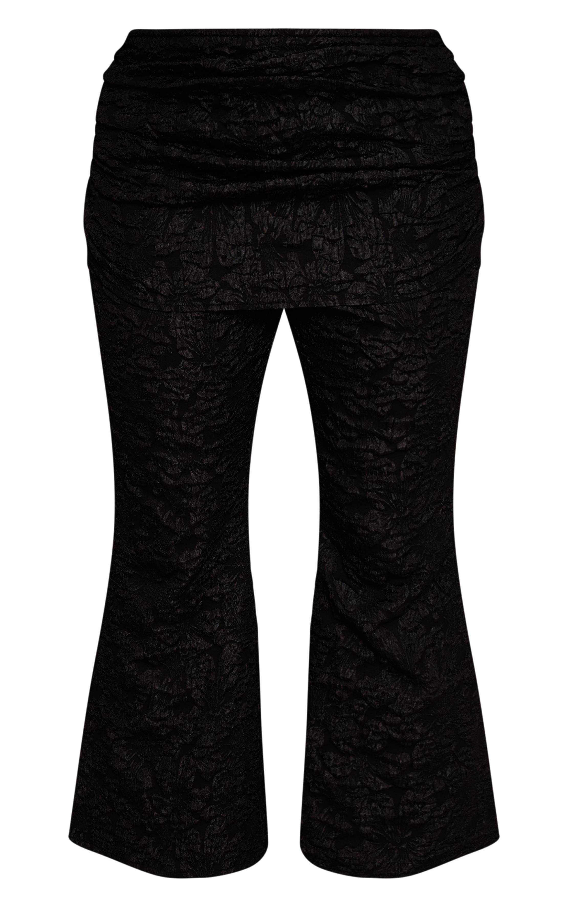 Noir Pantalon Large Grande Taille À Motif Floral Jacquard Avec Taille Repliée