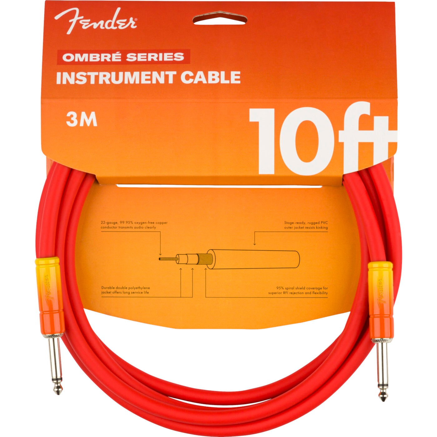 Fender Ombré Cable instrumentkabel 3 meter Tequila Sunrise