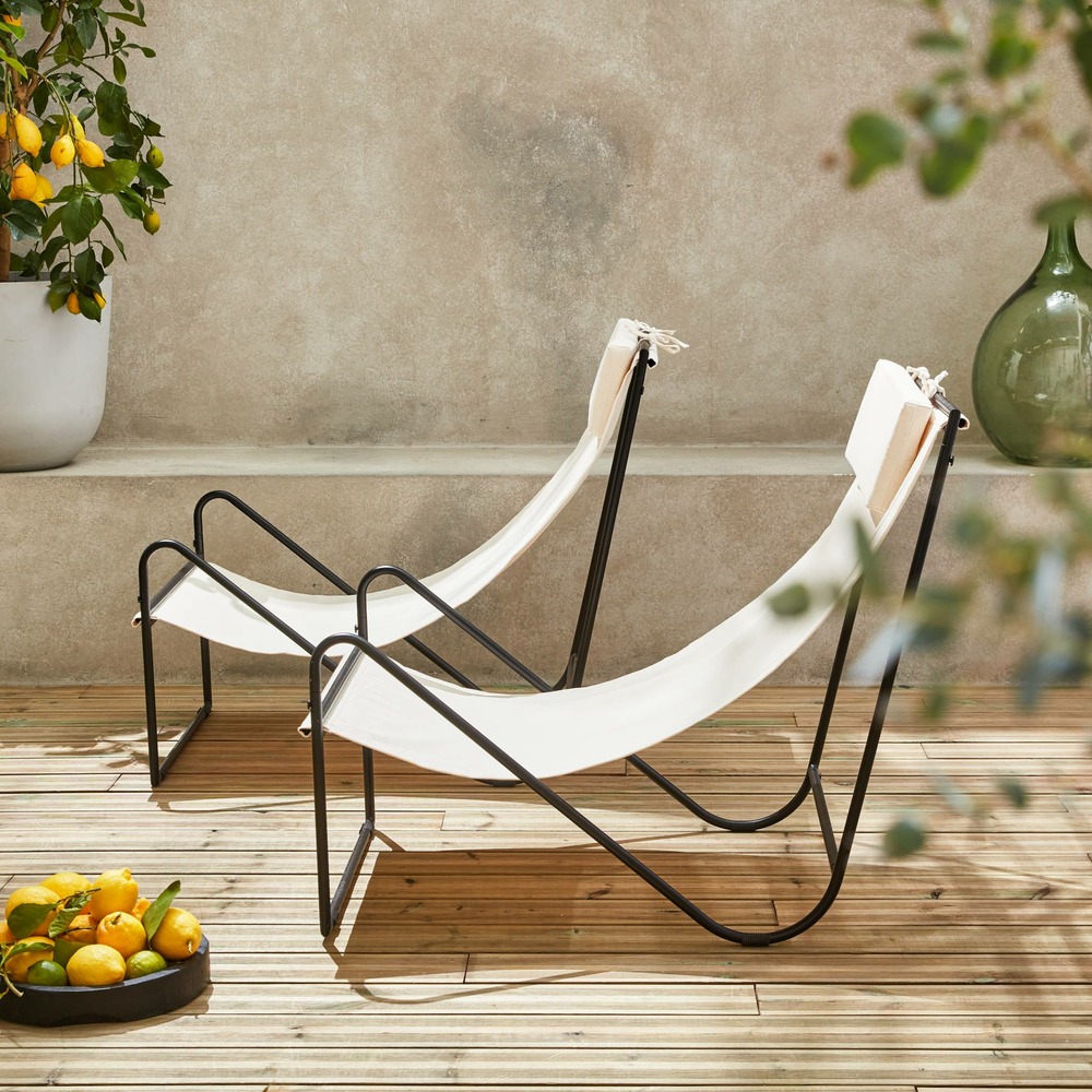 Lot de 2 fauteuil relax mencora structure en métal. Assise en toile avec repose-tête