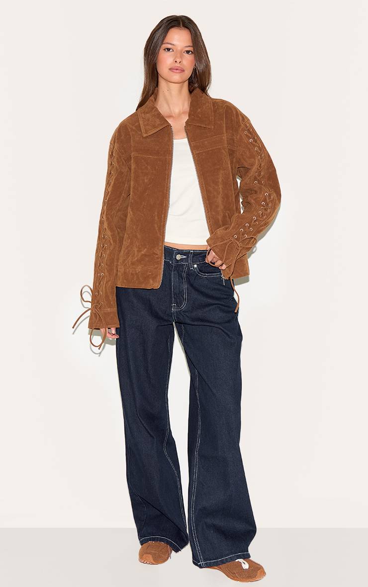 Marron Veste Courte En Faux Suède À Lacets