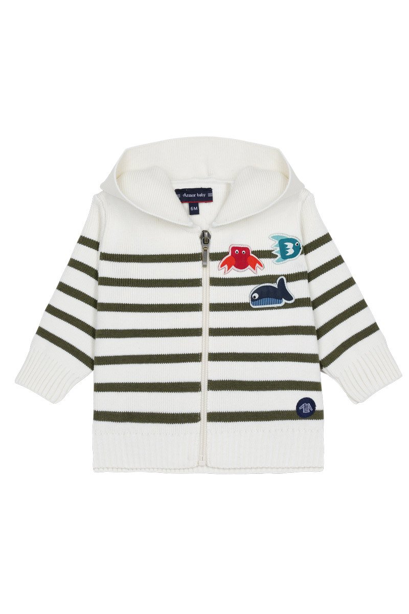 Cardigan rayé zippé Baby - coton et laine