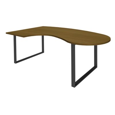 Bureau LOFTER Manager arrondi - retour à gauche - L200 cm - Plateau imitation noyer - Pied carbone (Pied de renfort obligatoire à rajouter - non inclus)