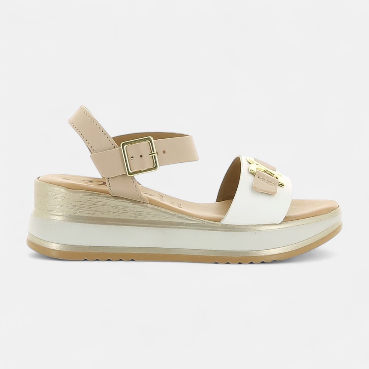 Nu-pieds à talon compensé Femme en cuir beige