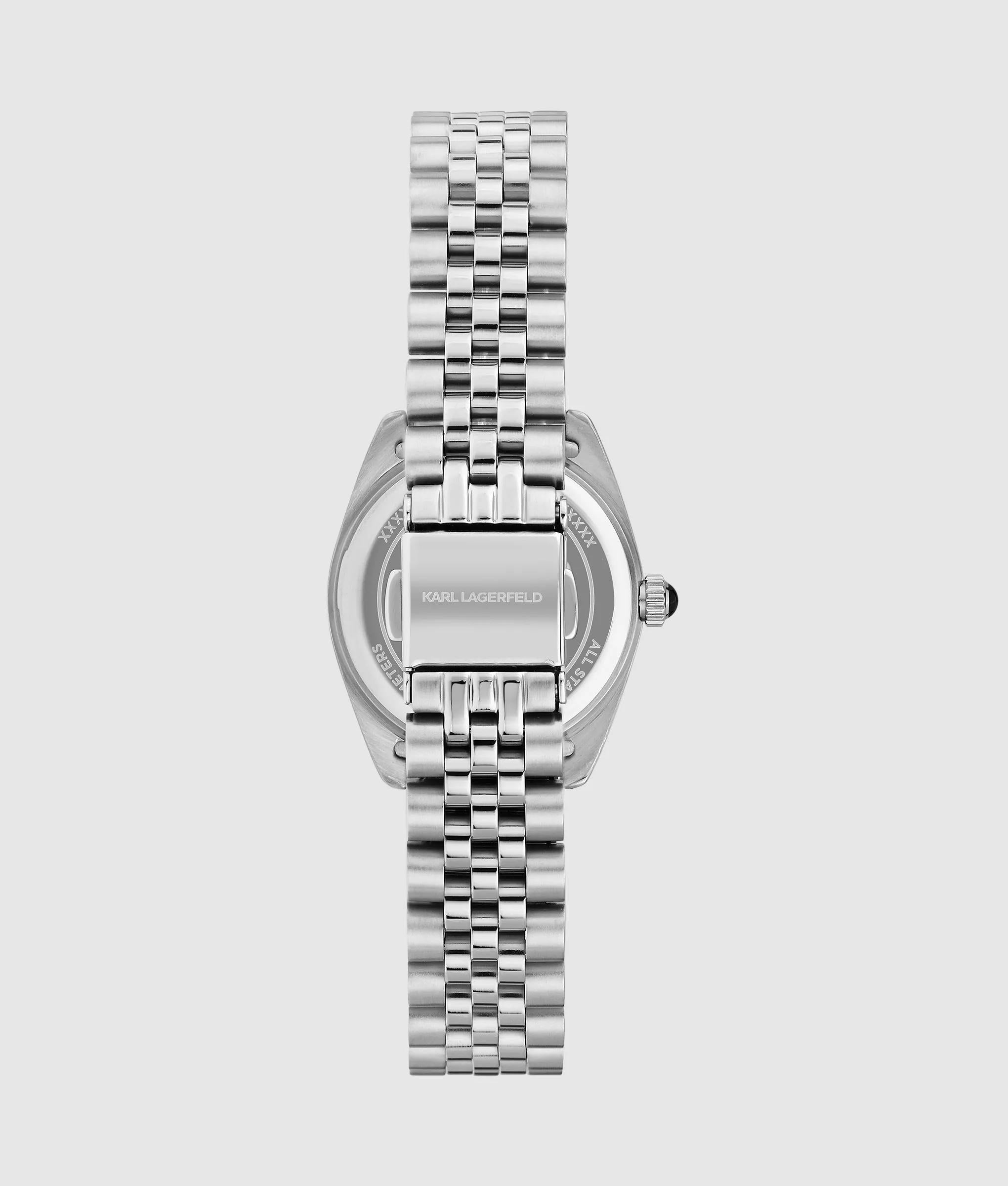 Klein horloge met rond logo in zilver