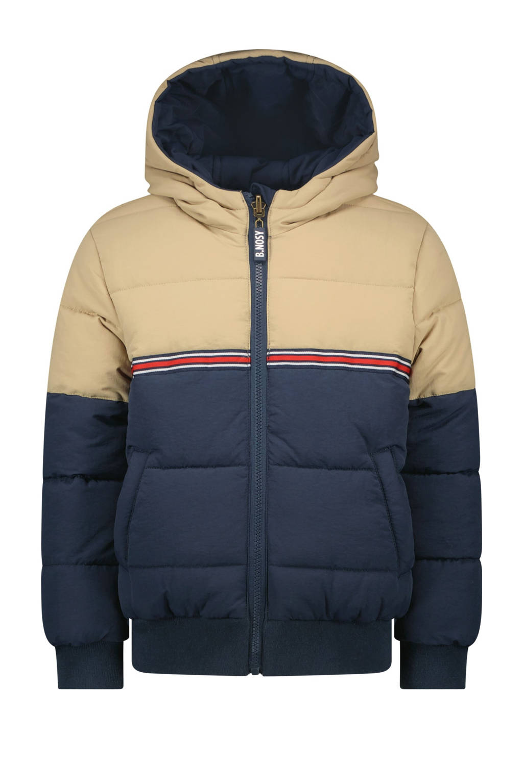 Mooie luxe winterjasreversible gewatteerde winterjas Joah donkerblauw/beige