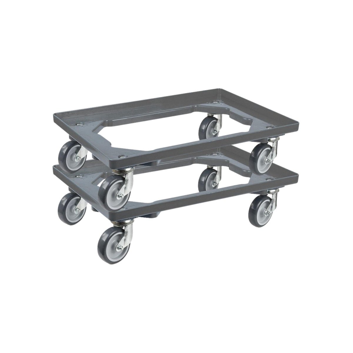 PROREGAL Voordeelset 2x Transportwagens voor Euroboxen 60 x 40 cm met Rubberen Wielen Grijs Open Deck 2 Zwenkwielen en 2 Bokwielen Draagvermogen 300 kg