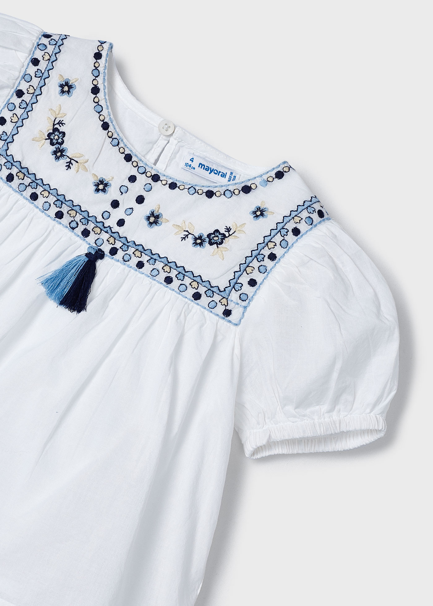 Blusa bordada infantil Better Cotton, cor cru-rosado