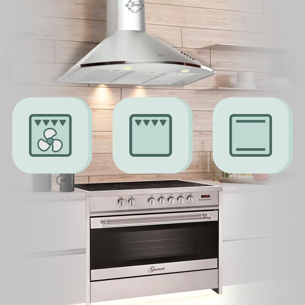 Elektro Standherd 90 cm GCH E 912 X Glaskeramik Herd Range Coocker 121 L | Heißluft | Grill | 5 Hi-Light Zonen Kochfeld | Teleskopauszug | Edelstahl Grau/Silber