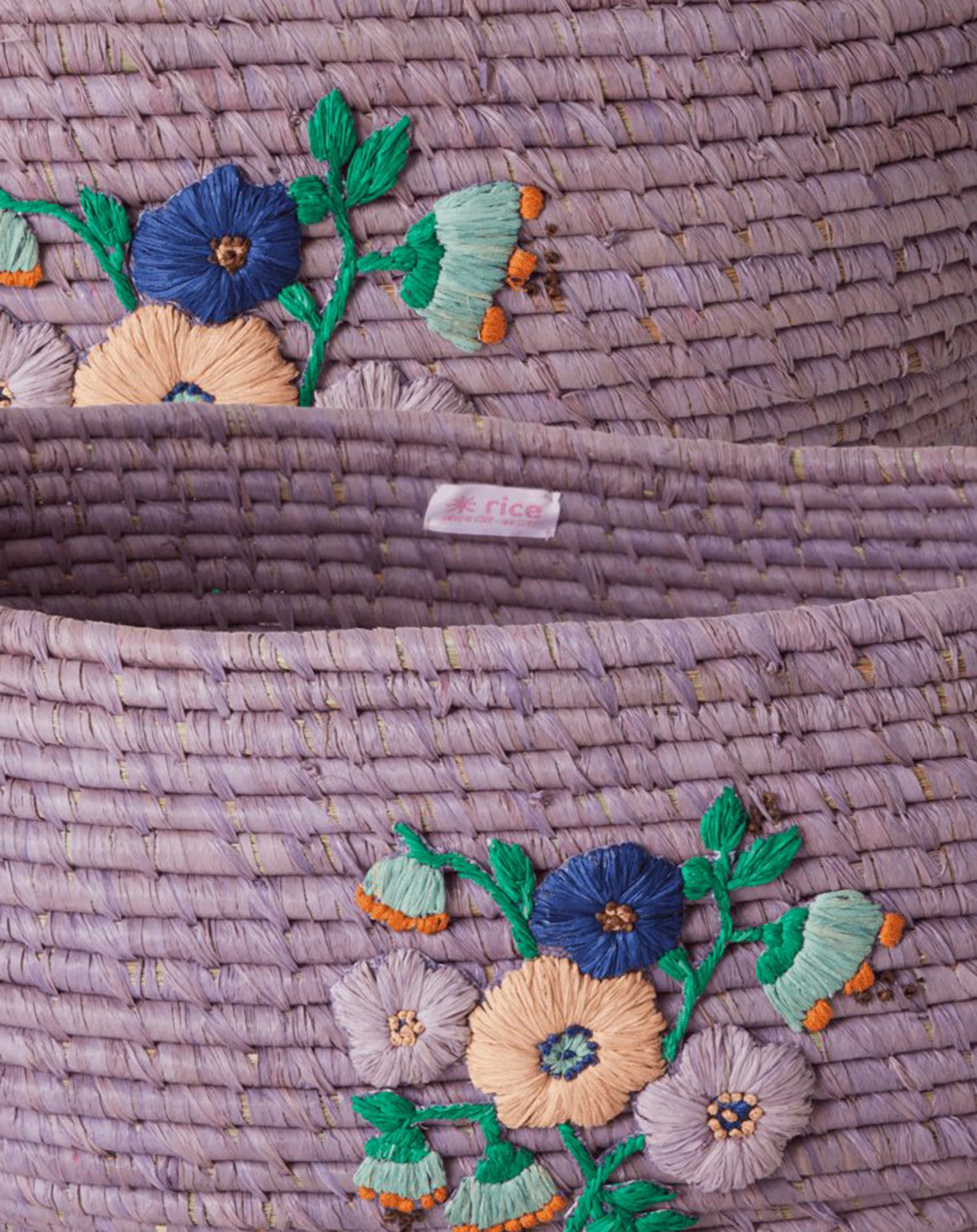 Raffia-Korb BIG OVAL - FLOWER 2-teilig in lila