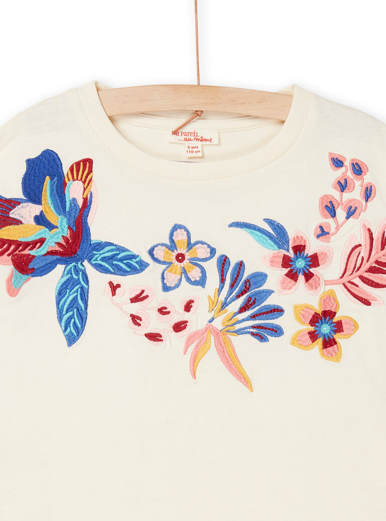T-shirt écru foncé à motifs fleuris Enfant Fille