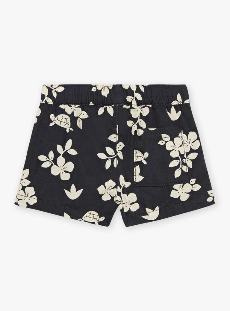 Short en popeline noir ardoise à imprimé feuilles et tortues