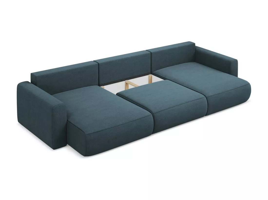 Canapé d'angle panoramique convertible en tissu texturé - jeans bleu - KAPUA