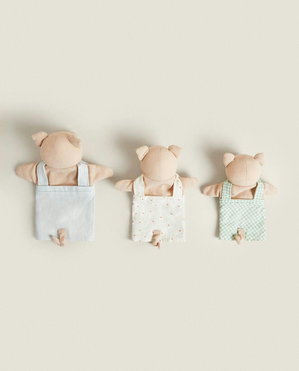 Conjunto infantil de três fantoches de porquinhos