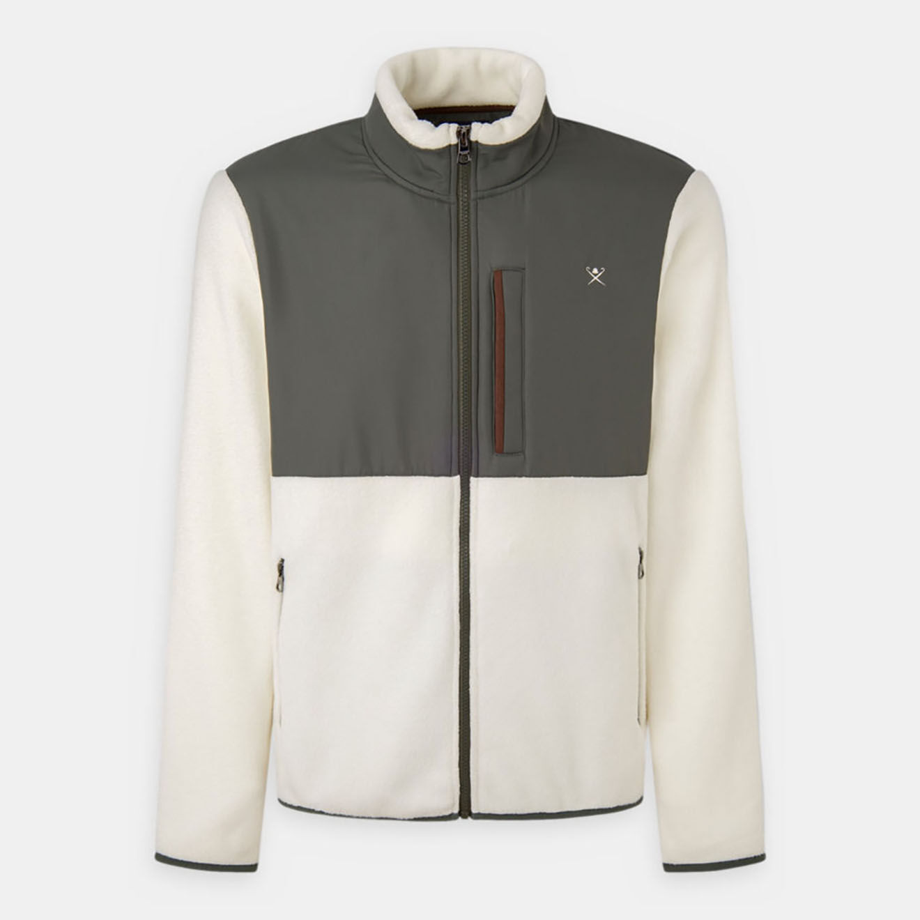 Hackett London Veste Polaire zippée bicolore écru/kaki