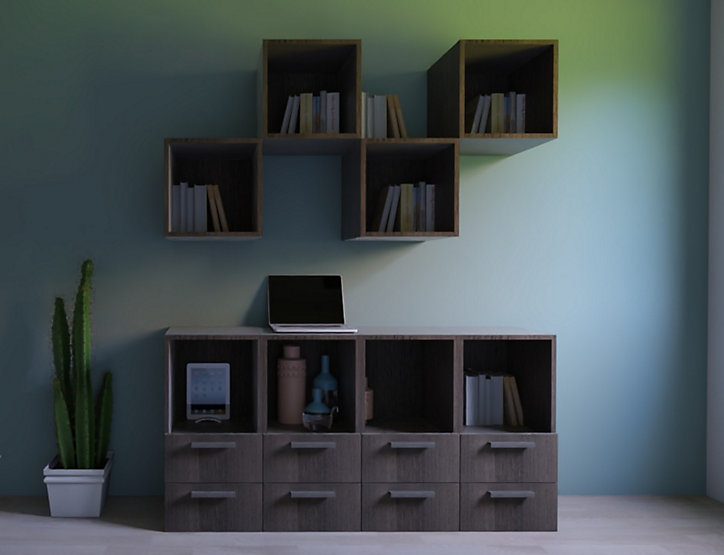 Ensemble de meubles de rangement semi ouvert avec tiroirs effet chêne grisé GoodHome Atomia P.37 cm