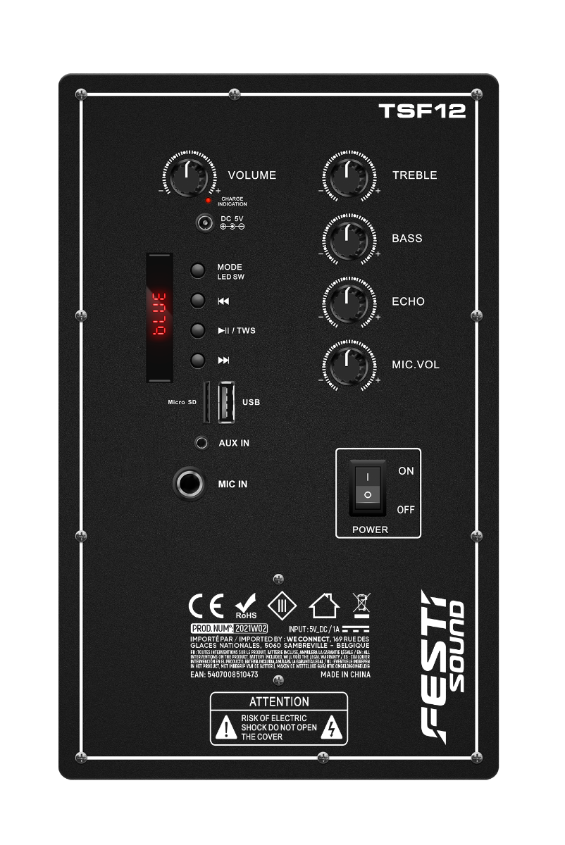 Festi TSF12 Party Speaker 600W Zwart Bluetooth