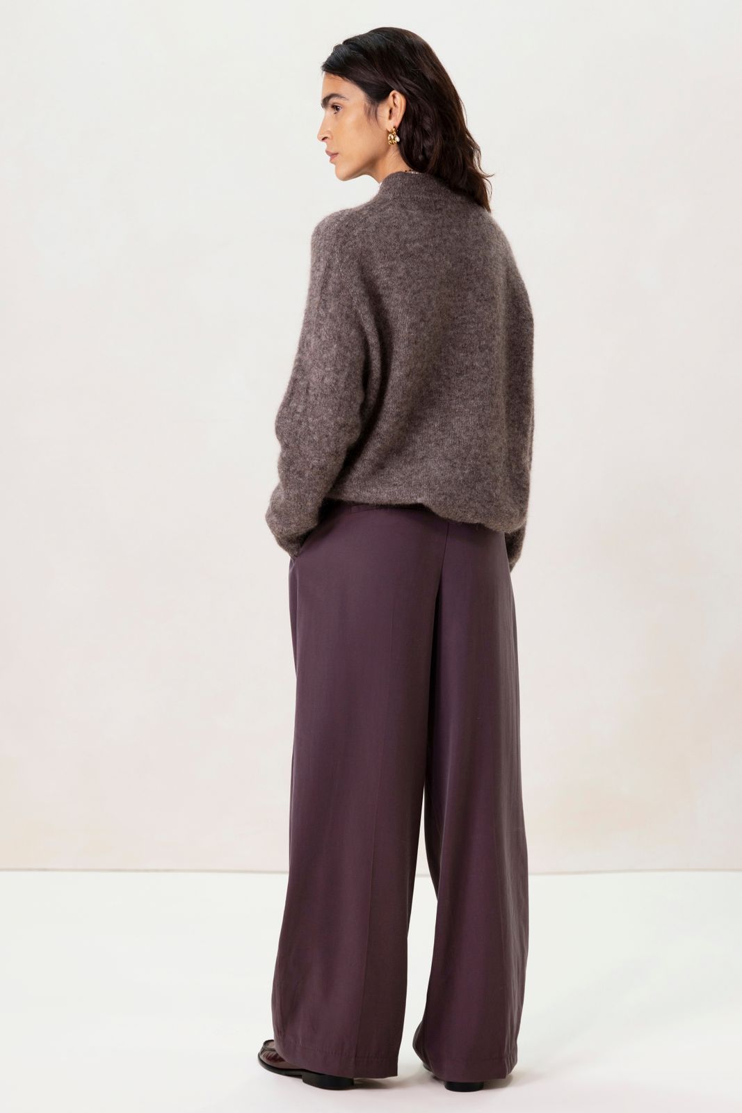 Donkerpaarse wide leg broek