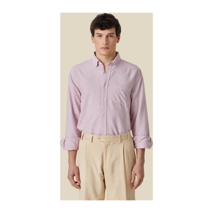 Portuguese Flannel Chemise Rayée Oxford Belavista  | Rouge