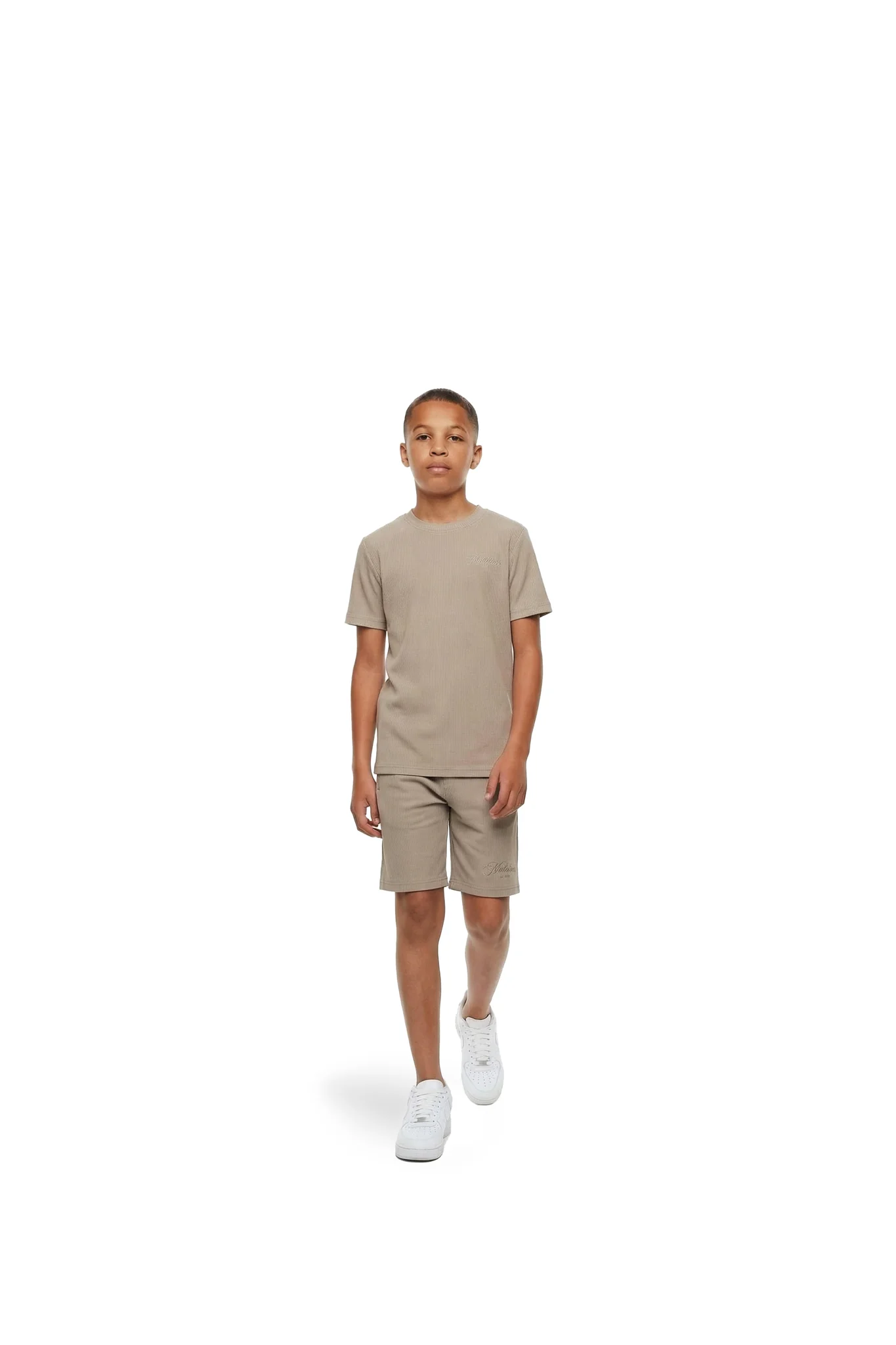 Malelions Junior Ribbed Script Shirt Kids Beige