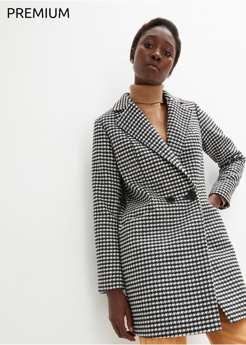 Manteau à motif pied-de-poule avec teneur en laine