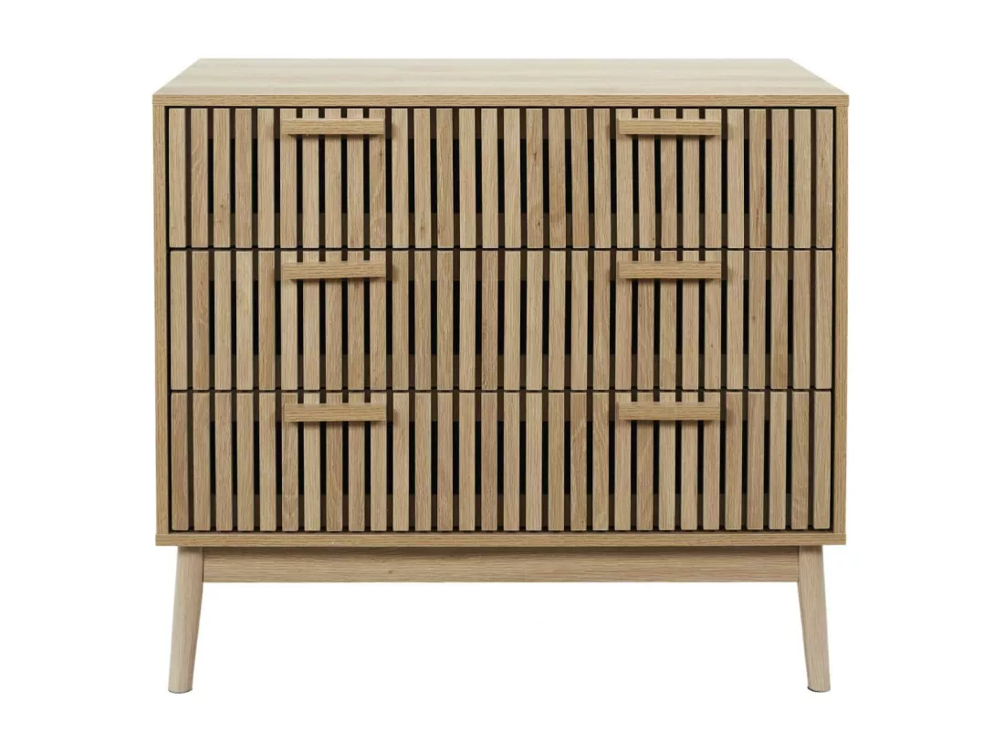 PAJAN - Commode 3 Tiroirs Effet Bois avec Tasseaux